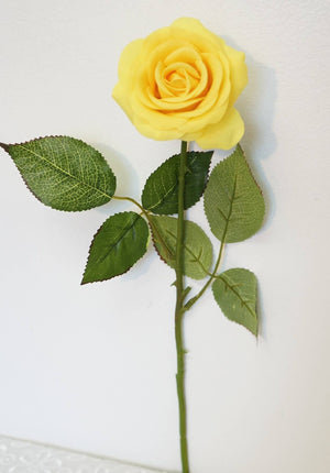 FLOWERS-17'' Real Touch Rose Artificial Single Spray Yellow - Pleasant Beach Living