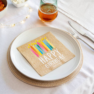 Happy Birthday paper napkins from Talking Tables USA featuring colorful birthday-themed designs, perfect for celebration table settings.