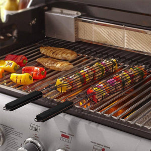 KITCHEN-GRILL- Non-Stick Kabob Grill Basket, Set 4,19.5" x 2" x 1.5" - Pleasant Beach Living