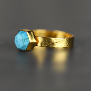 JEWELRY-RING, Turquoise  Hexagon  Hand Hammered Band- - Pleasant Beach Living