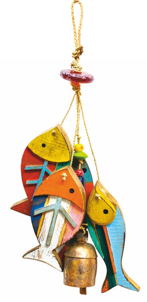 WIND CHIMES- Nothing Fishy! Wood, Beads & Bell - Pleasant Beach Living