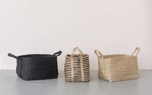 BASKET-Rectangular Floor Basket with handle, jute - small - Pleasant Beach Living