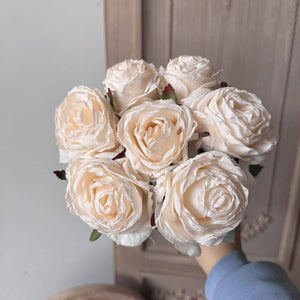 Vintage burnt rose faux flower bouquet with 7 stems, 17 inches tall, by Sweet Home Deco, featuring realistic vintage-style roses.