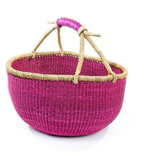 BASKET- TOTE- Pink Bolga African Market Basket Handmade in Ghana – Large