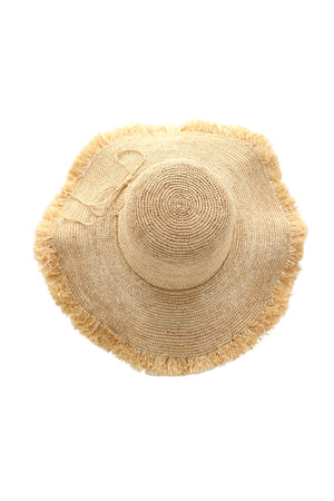 HATS- SUN HAT-5" Brim Meghan Crochet Straw Sun Hats with Raw Fringe Edge - Pleasant Beach Living