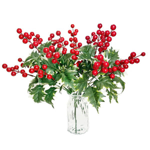 FLOWERS-PLANTS-15''T Faux Red Berries Bush, christmas Holiday Decor Berries - Pleasant Beach Living