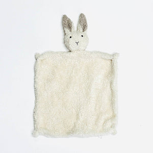 Soft cream plush with a bunny head and ears, textured surface, on a white background.