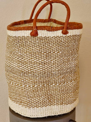 BAG/TOTE-Cloud Mifuko Kiondo Kenya Bag - Tan & White - Pleasant Beach Living