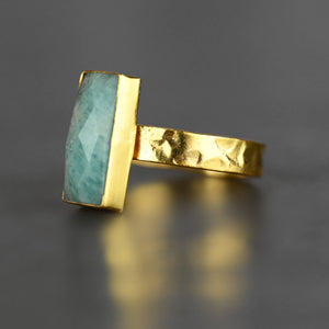 JEWELRY-RING-Amazonite  Rectangle Ring on a Hand Hammered Band - Pleasant Beach Living