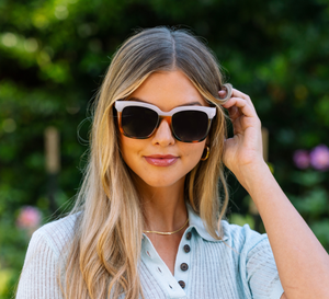 Peepers Frenchy sunglasses with clear eyeglass readers, stylish round frames, and tinted lenses for a trendy look.
