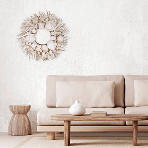 DECOR-WREATH-White Starfish & Sea Urchin Coastal Seashell Wreath - Pleasant Beach Living