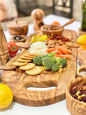KITCHEN- CUTTING BOARD-Olive Wood Charcuterie Board - Includes Juice Well - Pleasant Beach Living