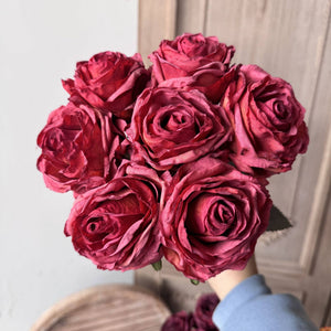 Faux vintage burnt rose bouquet by Sweet Home Deco, 17-inch artificial flower arrangement with 7 stems of realistic roses.