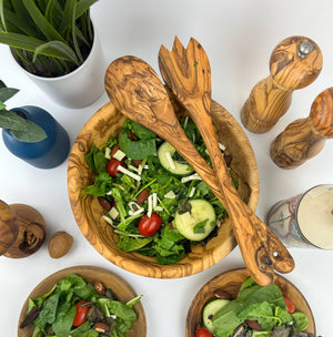 KITCHEN- BOWL- Olive Wood Family Salad Bowl- 11" OR 9" - Pleasant Beach Living