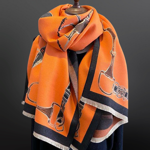 Fox Hunter Jumper English side saddle scarf by Westrian International, featuring equestrian horse-themed design with detailed stitching.