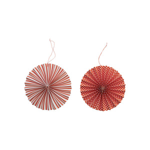 Paper Pinwheel Ornament w/ Dots/Stripes, Orange Color & White, 2 Styles