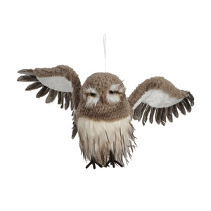 Faux Fur & Feather Flying Owl, Brown