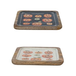 Enameled Mango Wood Trays with Jack-O-Lanterns, Set of 2 ©