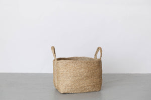 BASKET-Rectangular Floor Basket with handle, jute - small - Pleasant Beach Living