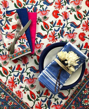 Tablecloth 70x108 - FRENCH TABLECLOTH- Chamoli Flower DESIGN - Pleasant Beach Living