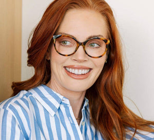 Peepers Margot blue light eyeglasses with rectangular frames, designed for digital screen protection.