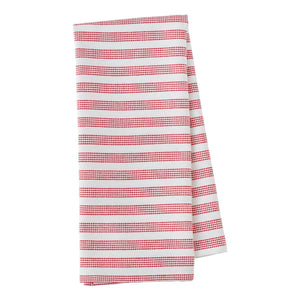Set of 3 kitchen towels from RSVP International with colorful striped patterns, soft cotton fabric, and hanging loops.