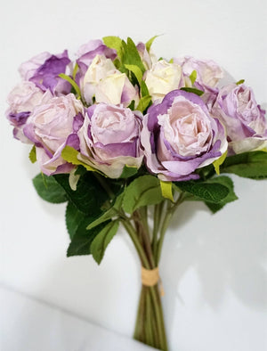 FLOWERS-ROSES- 15''T Silk Spring Rose Bouquet,13 Single Stem Roses Bunch - Pleasant Beach Living