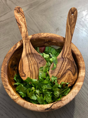 KITCHEN- BOWL- Olive Wood Family Salad Bowl- 11" OR 9" - Pleasant Beach Living