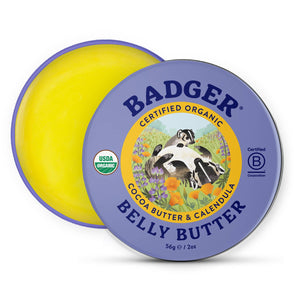 Organic Badger Baby-Beauty Belly Butter, natural stretch mark cream for pregnant skin, with nourishing ingredients and gentle formula.