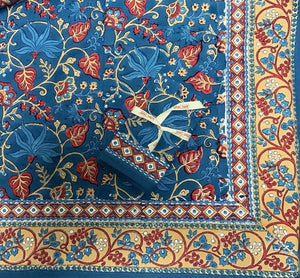 FRENCH TABLECLOTH- 60X120 -Indo Fleur Blue - Pleasant Beach Living