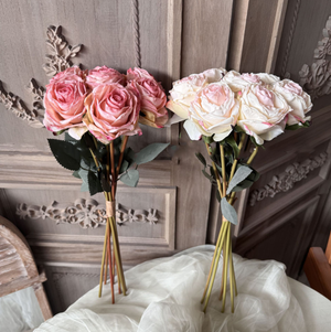 Vintage Burnt Rose faux flower bouquet with 7 stems, 17 inches tall, from Sweet Home Deco, ideal for vintage floral decor.