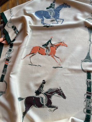 Westrian International Fox Hunter Jumper English side saddle with horse scarf, showcasing detailed leather craftsmanship and equestrian style.