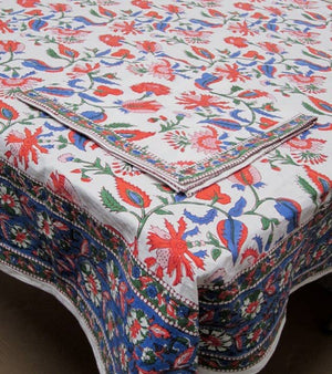 Tablecloth - FRENCH DESIGN- 60X60 Chamoli Flower Org/Blue - Pleasant Beach Living