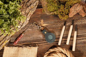 Genuine leather AirTag case and keychain from American Leather Goods, stylish leather accessory for securing your AirTag.