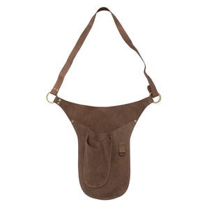 CCOI garden leather tool pouch with adjustable strap and three pockets, ideal for organizing gardening tools.