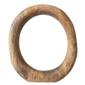 Natural mango wood standing circle decor statue by CCOI, showcasing a smooth, polished circular sculpture on a flat base.