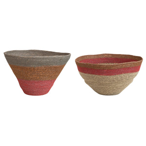 Hand-woven seagrass nesting basket by CCOI in large size with colorful grey, orange, and pink sections, perfect for storage or decor.