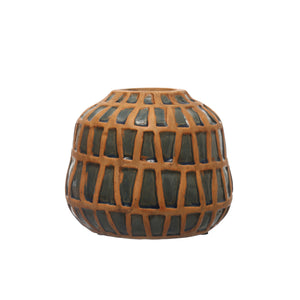 Debossed Terra-cotta Vase & Blue