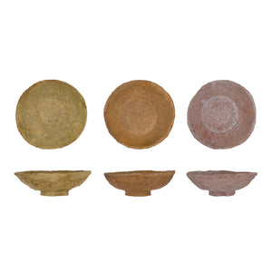 Decorative paper mache bowl by CCOI in three vibrant colors, perfect for home decor and stylish table accents.