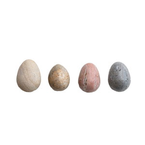 Carved stone or marble egg statue in four styles, decorative figurine by CCOI showcasing intricate craftsmanship.