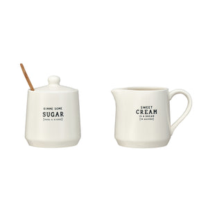 12 oz. Stoneware Creamer & 12 oz. Sugar Pot w/ Bamboo Spoon, Set of 3 ©