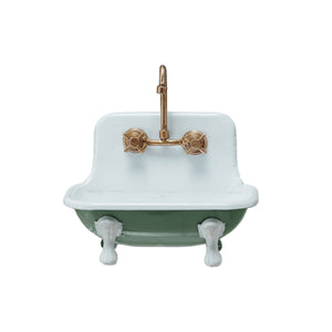 Metal Sink Soap Dish w/ Faucet, Green, White & Gold Finish