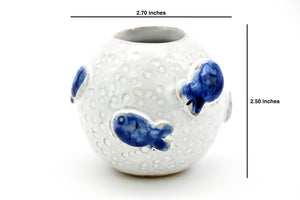 DECOR-White Vase with Blue Small Fish Design - Pleasant Beach Living