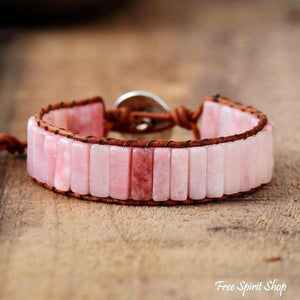 JEWELRY- BRACELET-Natural Pink Opal Stone Leather Wrap Bracelet - Pleasant Beach Living