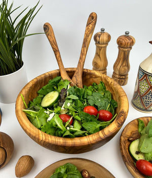 KITCHEN- BOWL- Olive Wood Family Salad Bowl- 11" OR 9" - Pleasant Beach Living