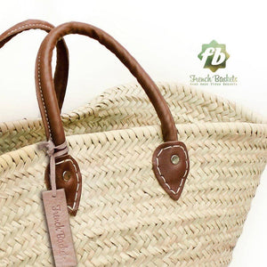 BAG/TOTE- Straw Bag Classic Handel Leather French Baskets - Pleasant Beach Living