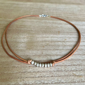 JEWELRY-NECKLACE-Petitminimal fair trade silver beaded leather necklace - Pleasant Beach Living