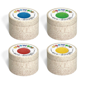 Colorful eco-dough toys from elseware unplug Eco-Dough 4-pack, natural non-toxic modeling clay for kids in multiple vibrant colors.