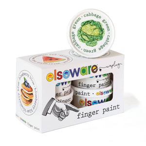 Shelf-stable, non-toxic finger paints for kids from elseware unplug / eco-kids, shown in colorful containers ready for creative art play.