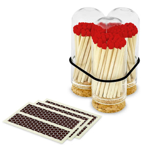 Thankful Greetings candle matches set with a rustic wooden holder and matchsticks for lighting candles.